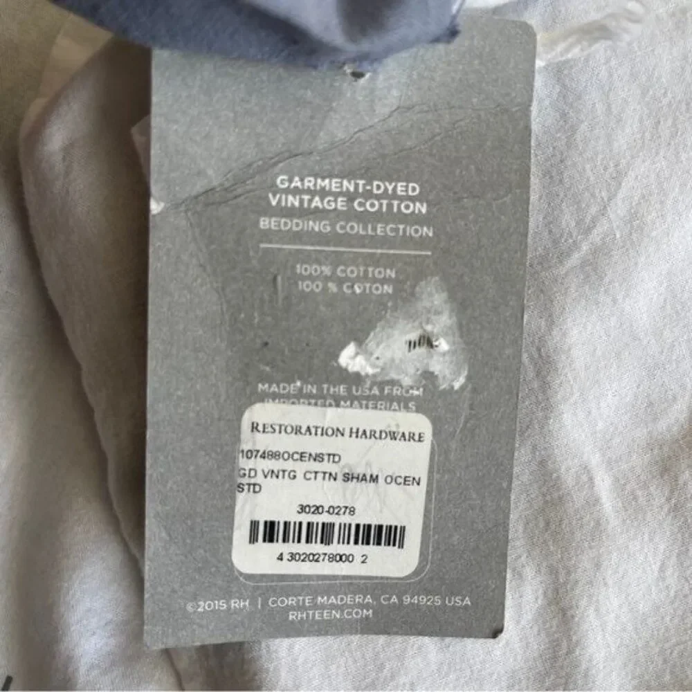 Restoration Hardware Teen Garment Dyed Vintage Cotton Standard Sham Pair NEW
